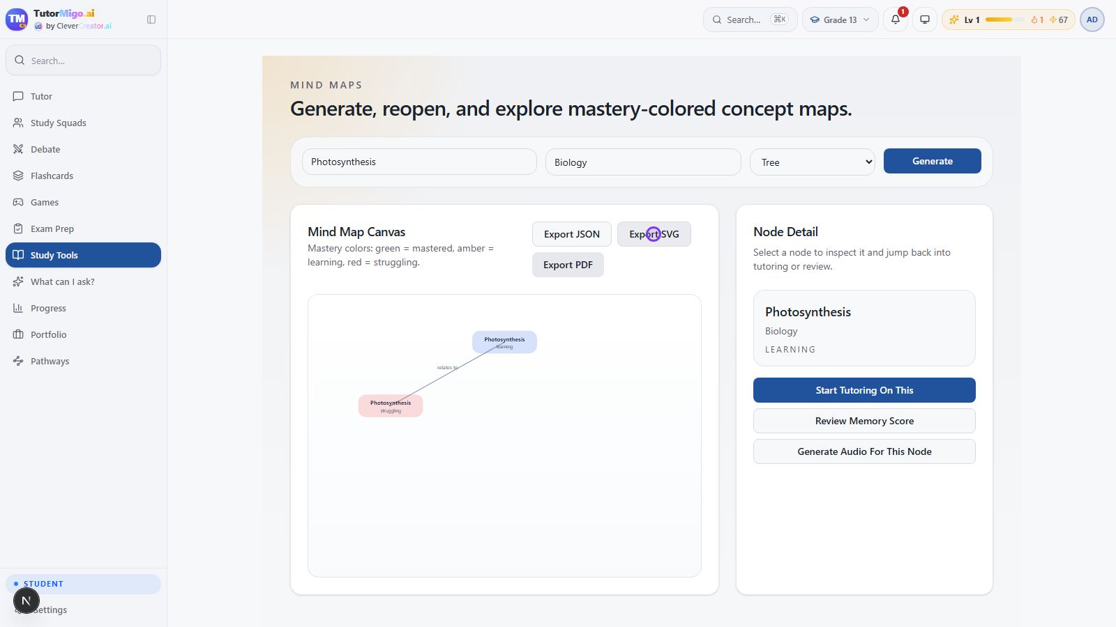 A generated local map with Node Detail and follow-up study controls